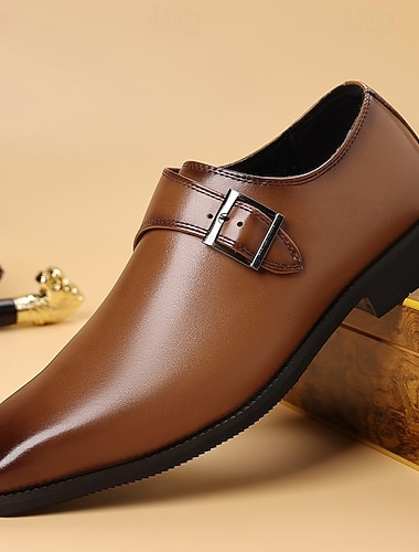  førsteklasses munkereimsko i kunstskinn – klassiske brune formell slip-on-dress-sko med spenndetalj, perfekt for forretnings- og formelle anledninger