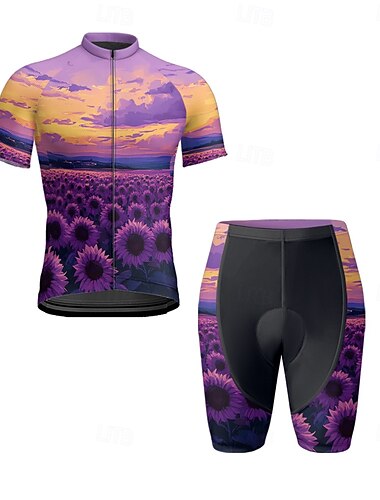  Herren Radtrikot mit Radhose fahrradbekleidung Kurzarm MTB Mountain Rennrad Schwarz Weiß Gelb Blumen Pflanzen Fahhrad Spandex Sport Blumen Pflanzen Bekleidung