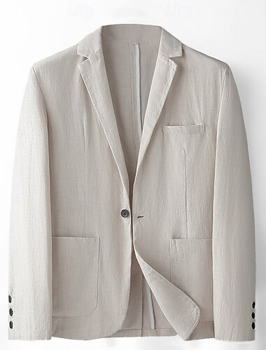  Voor heren Linnen blazer Kostuums Bruiloft Vuosipäivä Vakantie Elegant Neutrale Lente & Herfst Katoen linnen Effen Kleur Knop Comfortabel Enkele knoopsluiting één knoop Blazer Zwart Donker Rood