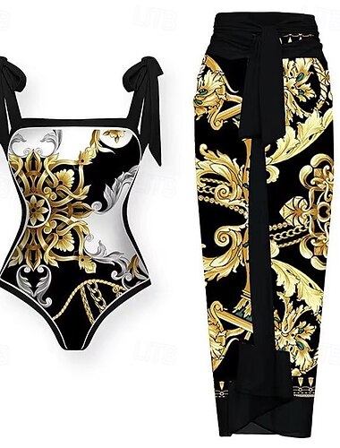  Damen Badeanzug 2 Stück Monokini Bademode Rückenfrei Bauchkontrolle Hohe Taillenlinie Schlank Urlaub Strandbekleidung Blumen Rundhalsausschnitt Ärmellos Badeanzüge