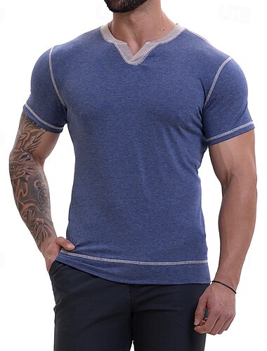  Voor heren T-shirt T-shirts Shirt met korte mouwen Korte mouw V-hals Lente & Herfst Effen Modieus Ontwerper Sexy Vakantie Straat Uitgaan Zwart Wijn Koningsblauw Top T-shirt voor mannen