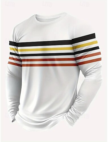  Homens Camisetas T-shirt Camisa de manga longa Manga Longa Crewneck Primavera & Outono Riscas Moda Designer Bloco de cor Férias Rua Para Noite Branco Top Tee para Homens