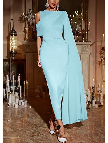  Sheath  Column Cocktailkleider Elegantes Kleid Formeller Hochzeitsgast Knöchellang Ärmellos Juwelkragen Tasche Dehnbares Krepp mit Schal Derby Kleider 2025