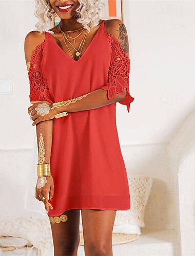  Damen Minikleid Weißes Kleid Spitzenkleid Freizeitkleid Sommerkleid Mode Outdoor Ferien Date Normale Passform Einfach Ärmellos Spaghettiträger Weiß Sommer Frühling