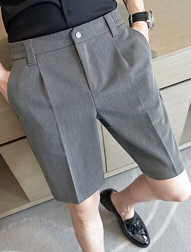  Per uomo Pantaloncini Pantaloncini eleganti Tasche Vita elastica Gamba dritta Liscio Comfort Senza ferro Lunghezza del ginocchio Ufficio Attività commerciale Giornaliero Di tendenza Streetwear Nero