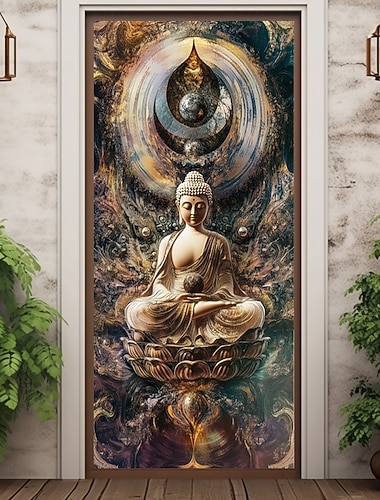  Décorations de Porte Bouddha Bohémien Couvre-Portes Tapisserie de Porte Rideau de Porte Décoration Toile de Fond Bannière de Porte Intérieur/Extérieur pour Porte Avant Maison de Campagne