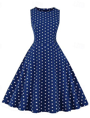  Retro / vintage 1950'erne rockabilly Kjoler Swing kjole Prikker Udklædning Dame Karneval Maskerade Dagligdagstøj Polterabend Voksne Kjole Hjemkomstkjoler