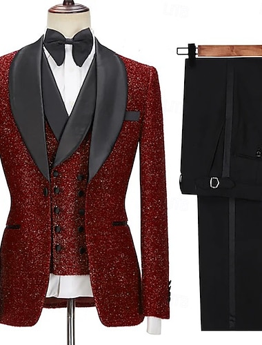  Mäns festkostymer tuxedos svart röd mode lyx enhetlig färg standard passform 3-delad enkelknäppt en-knapp