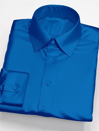  Herren Hemd Satinhemd Lässiges Hemd Knopfhemd Glatt Hochzeit Urlaub Schwarz Weiß Wein Marineblau Langarm Kargen Frühling & Herbst Bekleidung