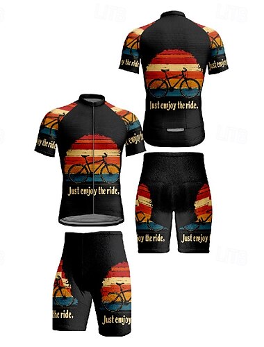  Herren Radtrikot mit Radhose fahrradbekleidung Kurzarm MTB Mountain Rennrad Schwarz Marinenblau Streifen Fahhrad Spandex Sport Streifen Buchstabe & Nummer Bekleidung