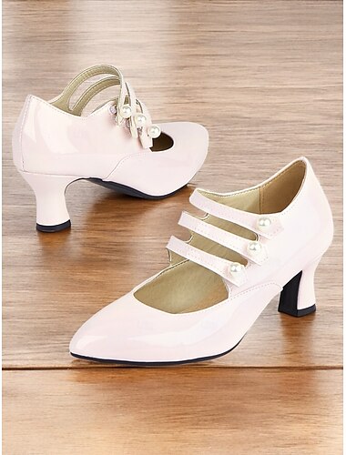  Damen-Pumps aus Lackleder im Mary-Jane-Stil – Vintage-Pumps mit mittelhohem Absatz und Perlenriemen, elegante Schuhe für Hochzeiten und formelle Anlässe