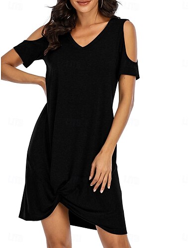  Damen Mini Kleid Wickelkleid T-Shirt Kleid Tee Kleid Einfarbig Shift Kleid Off-Shoulder Kleid Freizeit Urlaub Freizeit täglich reguläre Passform Grafik Kurzarm Rundhalsausschnitt