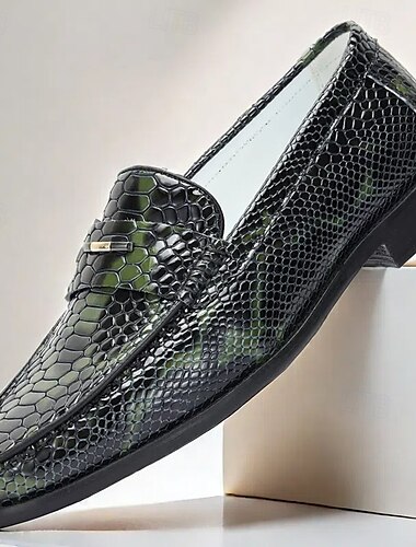  luksus loafers i ægte læder til mænd – slip-on-kjolesko i slangemønster til fest- og forretningsbrug