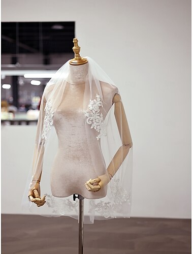  Einschichtig Stilvoll Hochzeitsschleier Fingerspitzenlange Schleier mit Stickerei 90 cm Tüll