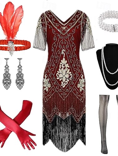  20. léta 20. století Velký Gatsby Kostým na Večírek Maškarní Iluze Velký Gatsby Třásně Flitry Třásně Do V Dámské předvečer Všech svatých Karneval loučení se svobodou nevěsty Dospělé 1 x náramek Šaty
