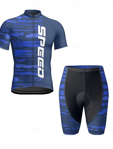  Herren Radtrikot mit Radhose fahrradbekleidung Kurzarm MTB Mountain Rennrad Blau Fahhrad Spandex Sport Buchstabe & Nummer Bekleidung