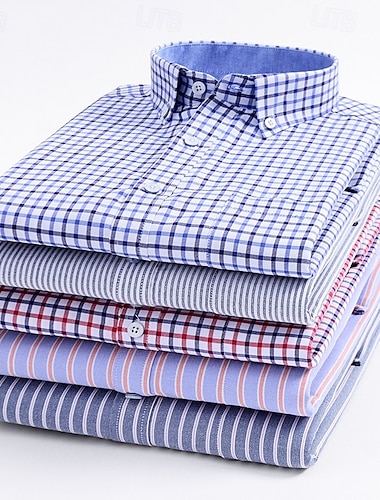  Herren Hemd Oberhemd Knopfhemd Plaid Hochzeit Party Rote Königliches Blau Blau Himmelblau Langarm Kargen Frühling Herbst Bekleidung Tasche