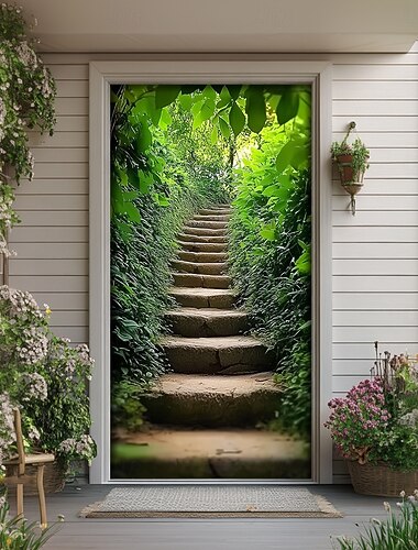  Landscape Door Decorations Door Covers Forest Stairs Door Tapestry Door Curtain Decoration Backdrop Indoor/Outdoor Door Banner for Front Door Farmhouse