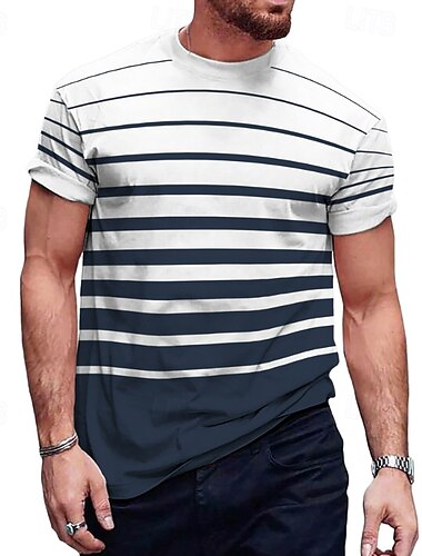  Voor heren T-shirts Shirt met korte mouwen T-shirt Korte mouw Ronde hals Lente & Herfst Gestreept Modieus Ontwerper Afdrukken Vakantie Straat Uitgaan Wit + blauw Top T-shirt voor mannen