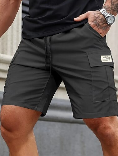  Herren Cargo Shorts Kurze Hosen Shorts Kurze Hosen Sommer-Shorts Kordelzug Elastische Taille Multi Pocket Glatt Komfort tragbar Kurz Outdoor Sport Täglich Modisch Brautkleider schlicht Schwarz Khaki