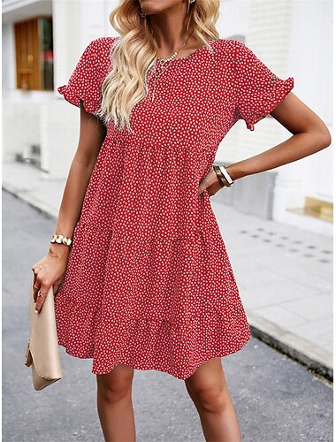  Dámské Mini šaty Volnočasové šaty Elegantní stylové Základní Dovolená Denní Běžný Květinový Krátký rukáv Tričkový Černá Bílá Rubínově červená Hnědá Léto Jaro
