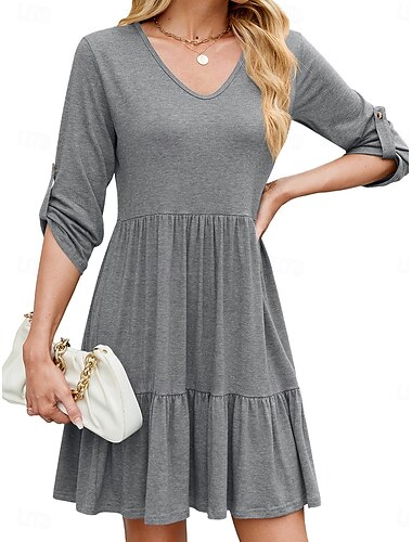  Mini-Kleid für Frauen T-Shirt-Kleid Tee-Kleid A-Linien-Kleid Einfarbig Athletisches Kleid Casual Urlaub Alltag Reguläre Passform Einfarbig Ärmellos V-Ausschnitt Schwarz Wein Himmelblau Dunkelgrün