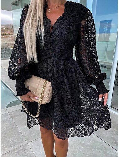  Damen Mini Kleid Korsett Kleid A Linie Kleid Puffärmel Kleid Lochmuster Kleid Geburtstag Cocktail Urlaub Alltag Reguläre Passform Einfarbig Ärmellos V-Ausschnitt Weiß Sommer