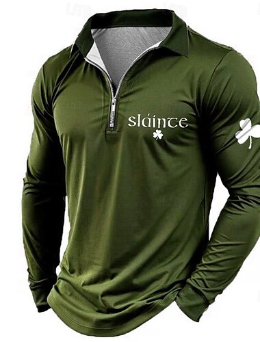  Herren Mit Buchstaben bedruckt Poloshirts mit Reißverschluss Golfshirt Langarm Polo-Shirts Hemden mit Kragen Vintage Lässig Outdoor Straße Alltagskleidung 3D-Druck Viertelreißverschluss-Poloshirt