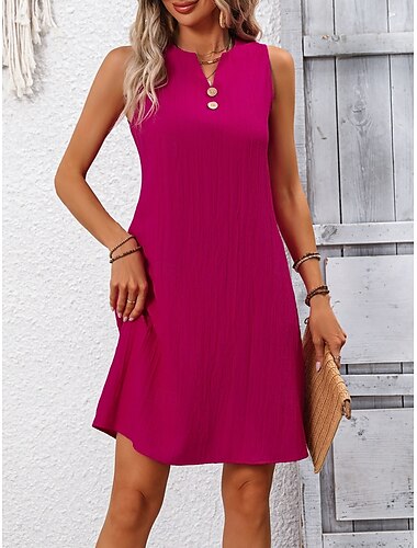  Per donna Mini abito Abito casual Abito senza maniche Essenziale Informale Da mare Giornaliero Standard Liscio Senza maniche Collo dentellato Blu marino Fucsia Verde Estate