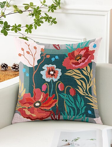  Blumen dekoratives Kissencover 1PC Frühling Sommer weiches quadratisches Sofa-Kissenbezug für Schlafzimmer Wohnzimmer Sofa Stuhl