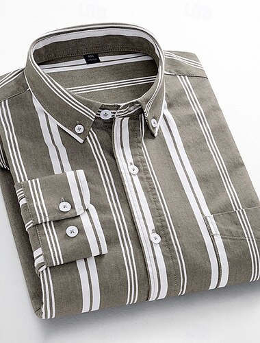  Herren Oxford Hemd Braun Grün Dunkelgrau Braungrau Langarm Farbblock Gestreift Umlegekragen Schule Hochzeit Knöpfe Bekleidung Neutral Mode Täglich