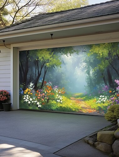  Landschaft Türdekorationen Garagentor Cover Frühlingsee Outdoor Banner Großes Hintergrunddekor für das Ferien Outdoor Garagentor Heimwanddekorationen