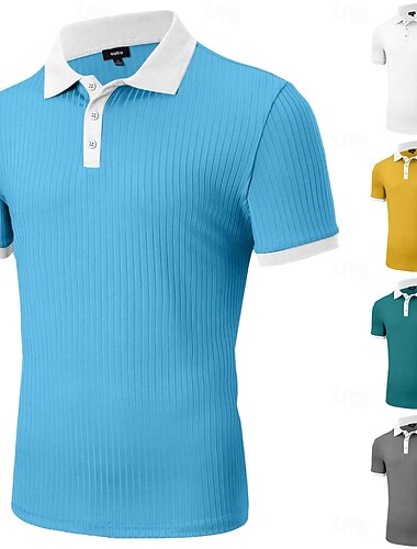 Herren Rippenstrick-Top Muskelshirt Arbeit Lässig Kubanisches Halsband Gerippter Polokragen Kurzarm Urlaub Basic Farbblock Gerippt Frühling & Sommer Schmale Passform Weiß Gelb Grün Dunkelgray Hellblau   Herren Rippenstrick-Top Muskelshirt Arbeit Lässig Kubanisches Halsband Gerippter Polokragen Kurzarm Urlaub Basic Farbblock Gerippt Frühling & Sommer Schmale Passform Weiß Gelb Grün Dunkelgray Hellblau