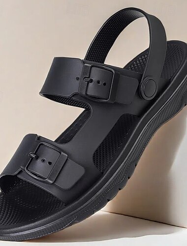  pánské černé sportovní sandály s nastavitelnými pásky na přezku, pohodlný design pro outdoorové, ležérní a letní aktivity