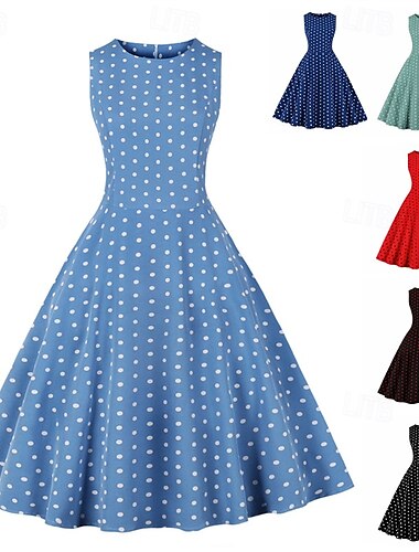  Retro Vintage Anos 50 Rockabilly Vestidos Vestido swing Poá Mulheres Carnaval Baile de Máscaras Roupa Diária Festa de Solteira Adulto Vestido Vestidos de baile