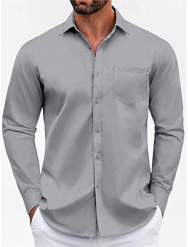  Herren Klassisches Freizeit Hemd Heimkehr Standard Passform Langarm Revers Unifarbe Polyester Schwarz Himmelblau Grau 2025