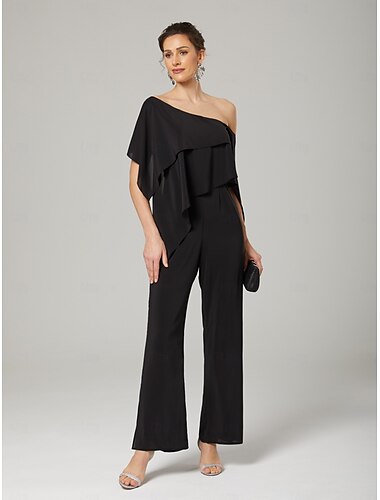  Jumpsuits Hochzeit Gast Elegant Formal Bodenkabellang Kurze Ärmel Off Shoulder Herbst Hochzeit Gast Chiffon mit Rüschen 2025