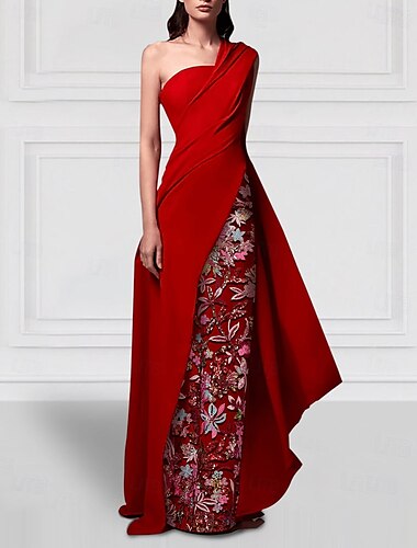  Eng anliegend Abendkleider Elegant Kleid Formal Hochzeit Boden-Länge Ärmellos Ein-Schulter Stretch-Krepp mit Glitzer Rüschen Stickerei 2025