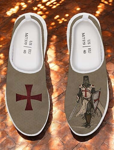  Slip-On-Sneaker für Herren im Kreuzritter-Stil – leichte Freizeitschuhe mit mittelalterlichem Ritterkreuz-Aufdruck für Ostern und den Alltag