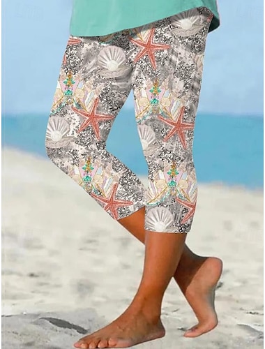  Dames Leggings Capri Broeken Hoge Elasticiteit Vakantie Mode Streetwear Volledige Lengte Hoge Taille Planten Bedrukking Thermisch Warm Ademend Zacht Buiten Dagelijks As Vallen Winter Reguliere Pasvorm