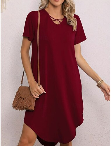  Női Mini Ruha T Shirt Ruha Tee Ruha Shift Ruha Kényelmes Vakáció Napi Rendszeres Illeszkedés Grafikus Rövid Ujjú V Nyak Fekete Bor Katonai Zöld Sötét Kék Nyár