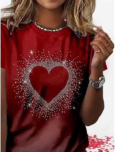  Damen T Shirt Herz Graphic Vintage Modisch Kuschelig Kurzarm Rundhalsausschnitt Normale Oberteile Täglich Ausgehen Wochenende Bedruckt Rote Sommer