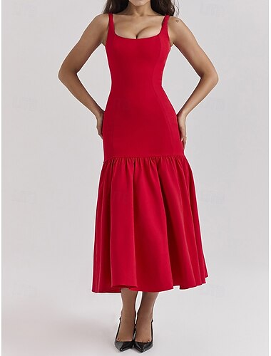  Retro Vintage 1950er 1960er Midlänge Kleid Bodycorn Einfarbig Damen Maskerade Hochzeit Urlaub Teegesellschaft Erwachsene Kleid