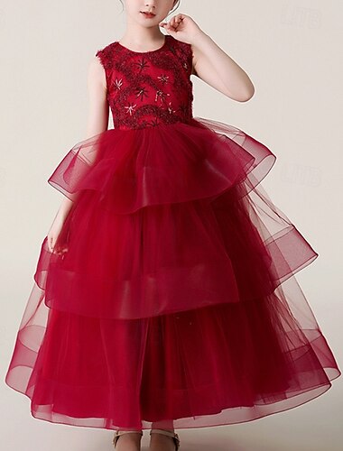  Prinzessin Pinsel Schleppe Blumenmädchenkleid Abschluss Mädchen Süßes Ballkleid Spitze mit Federn / Pelzl Königlicher Stil Gestuft Fit 3-16 Jahre