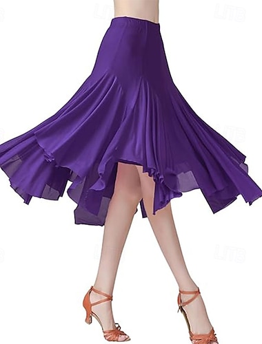  Falda larga de 360 grados para baile estándar de mujer, vestido de práctica de salsa, rumba y flamenco latino