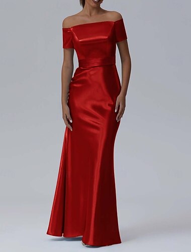  Schlauchkleid Abendkleid Elegant Kleid Formell Leistung Bodenlang Kurzarm Schulterfrei Stretch Satin mit Schal 2025