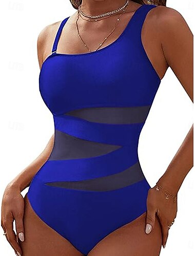  Femme Maillots de Bain Une pièce Maillot de bain Dos Nu Contrôle du Ventre Taille haute Mince Vacances Tenues de plage Couleur unie Col asymétrique Sans Manches Maillots de bain