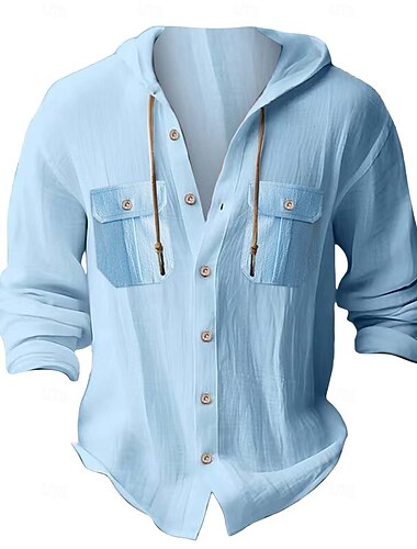  Per uomo Camicia Camicia in cotone bianco Maglietta informale Camicia con bottoni Camicia di cotone Liscio Da mare Strada Nero Bianco Blu marino scuro Blu Manica lunga Con cappuccio Primavera