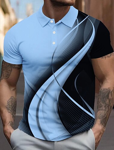  Homme Ligne Polo Manche Courte Polos Chemises à Col Vêtement décontracté de travaile École Extérieur Tenue quotidienne Vêtements de maison Impression 3D Été Printemps Automne Blanche Bleu Marron