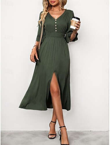  Pentru femei Rochii Midi Rochie casual Rochie A line De Bază Casual Vacanță Zilnic Fit regulat Simplu Manșon Jumate În V Trifoi Vară